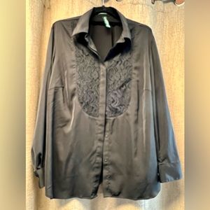 Lauren Ralph Lauren - 1X  XL Black - Lace Yoke - Long Sleeve Shirt - Button Down
